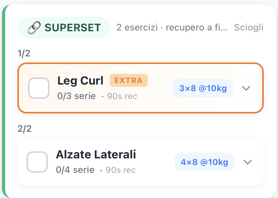 Blocco superserie in Uptra: due esercizi collegati eseguiti in alternanza
